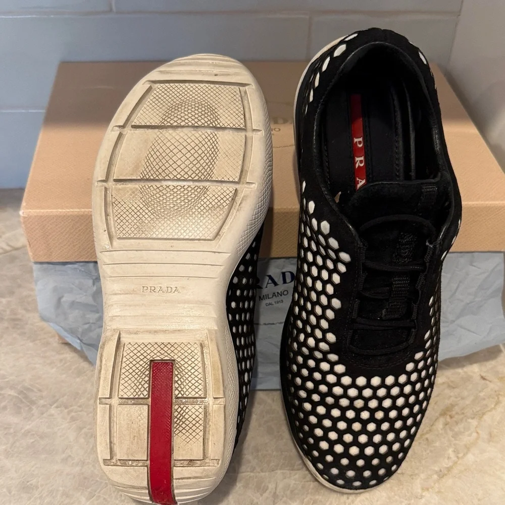 Prada Black and White Dot Sneakers - Picture 4 of 4